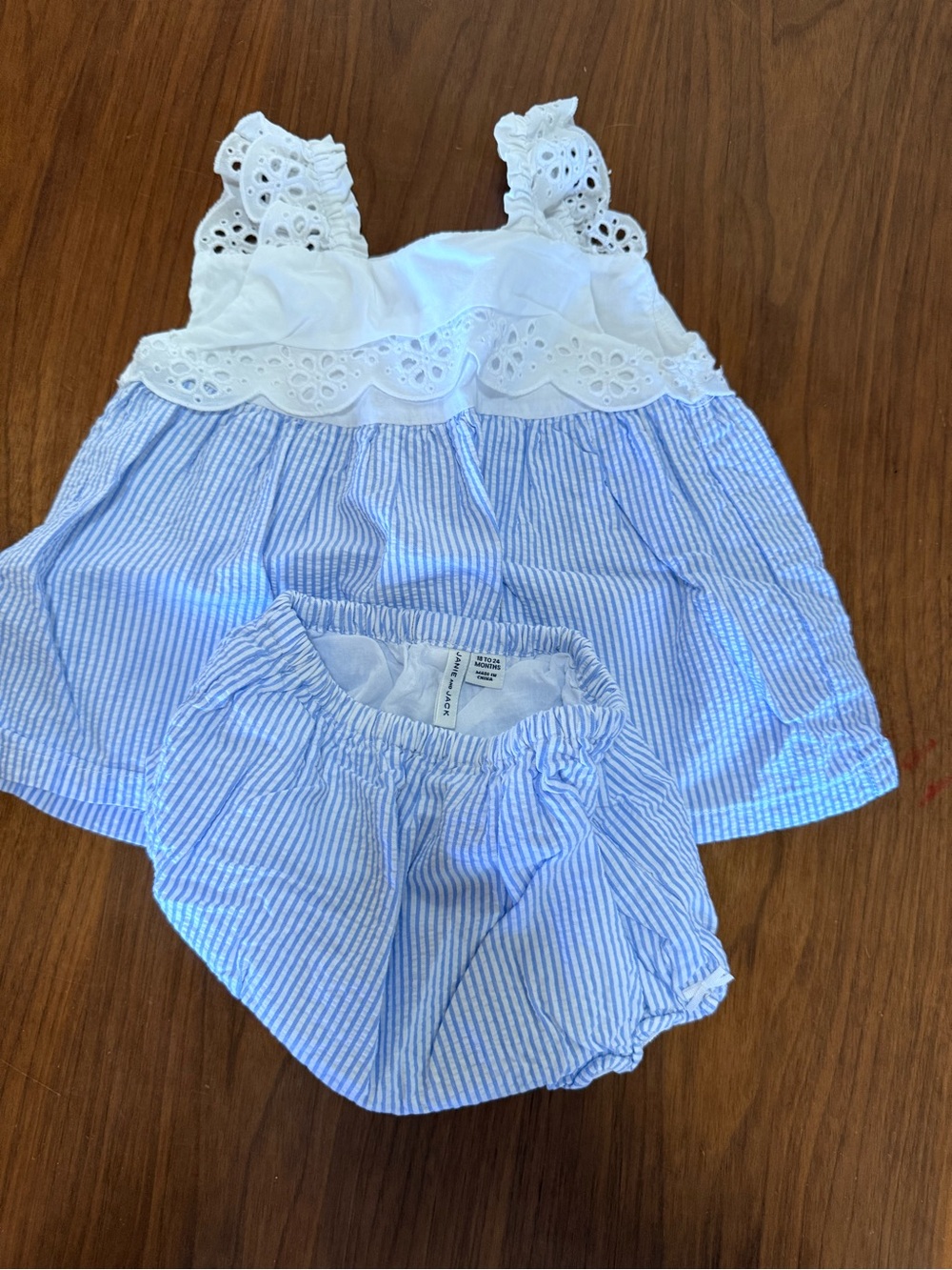 Janie and Jack White Eyelet & Light Blue searsucker Striped Two-Piece Set